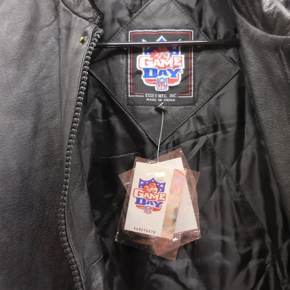 NFL Game Day Raiders Genuine Leather Bomber Jacket Black Embroidered Mens M